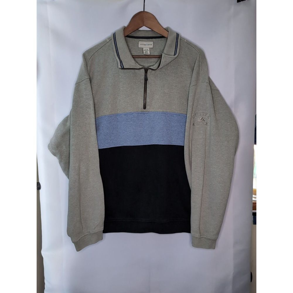 Vintage Cutter & Buck‎ Color Block Pullover Sweater Quarter Zip Mens XL Cotton